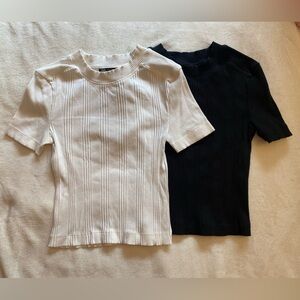 Zara Ribbed Knit Tops - Black & White